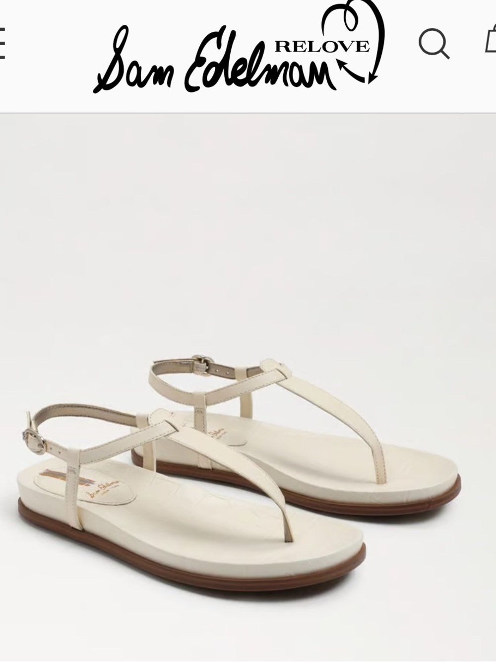 Sam Edelman Cream Leather Croc-Embossed T-Strap Sandals with Gold Accent